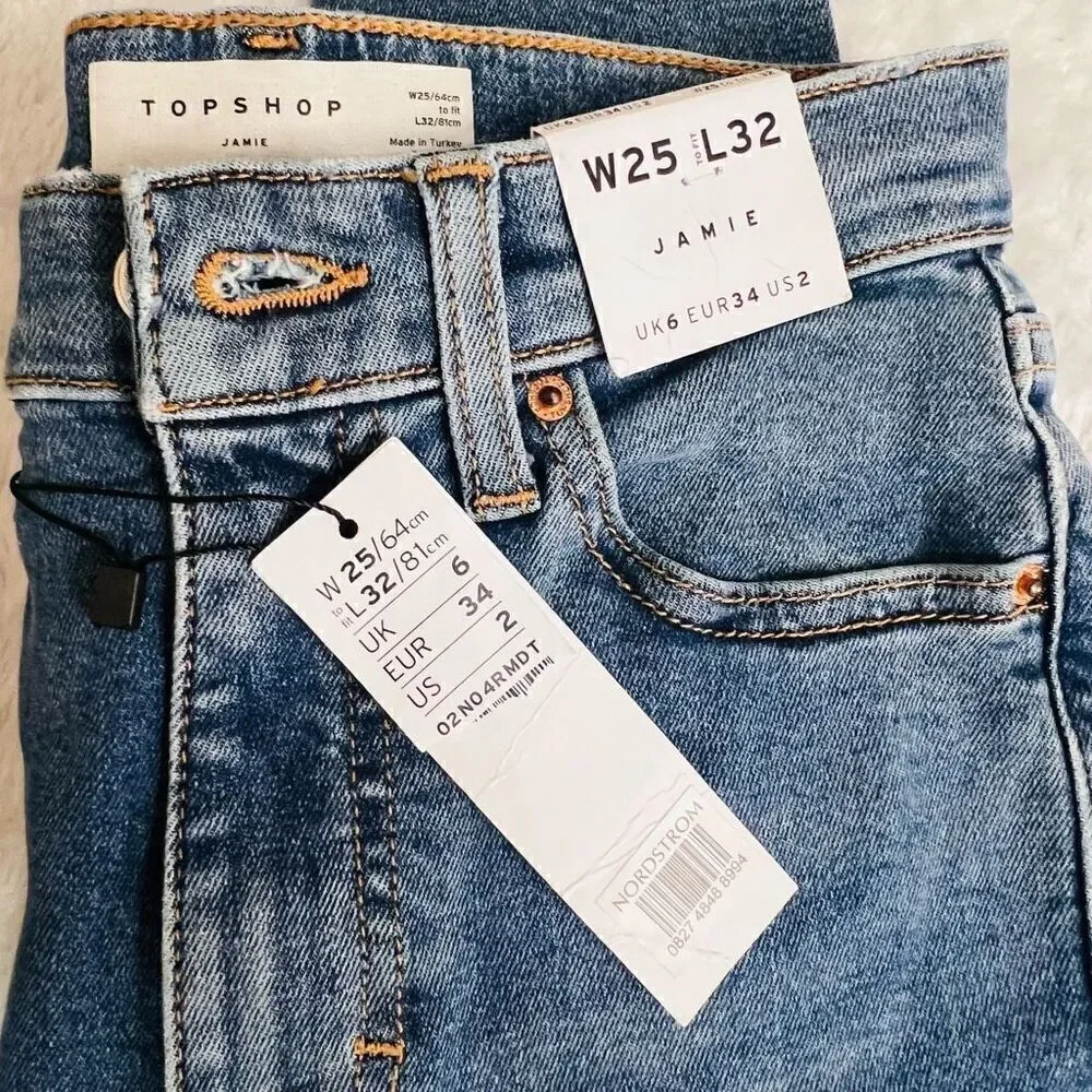 Topshop Womens Blue High Rise Moto Jamie Skinny Denim Jeans Size 2 NWT